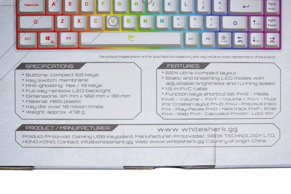 Gaming tipkovnica White Shark Ronin LED RGB bijela - Slika 8