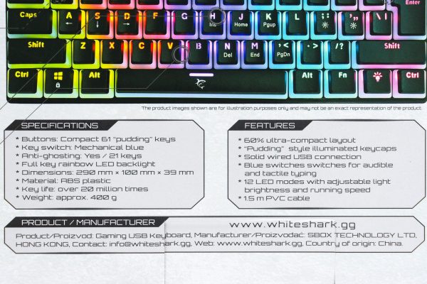 Gaming tipkovnica White Shark Ashiko mehanička Blue switch - Slika 6