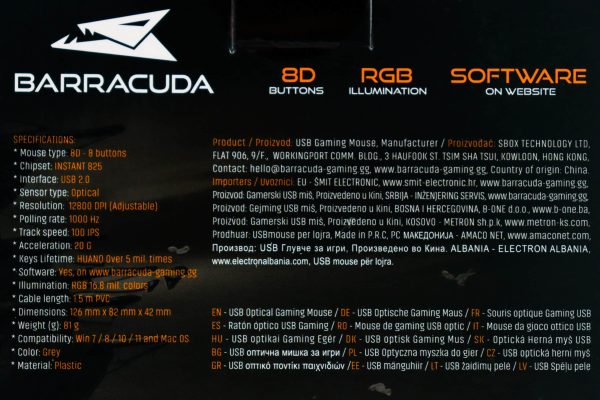 Gaming miš Barracuda Manta 12800dpi BGM-047 Gray RGB - Slika 2