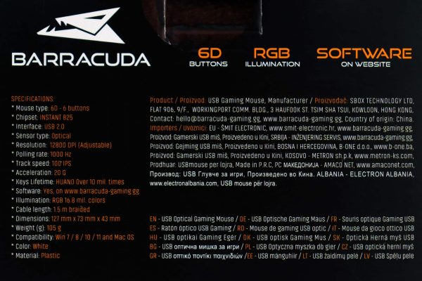 Gaming miš Barracuda Coral 12800dpi BGM-032 White RGB - Slika 2