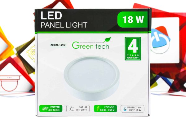 LED panel Green Tech 18W 6500K nadgradbeni okrugli