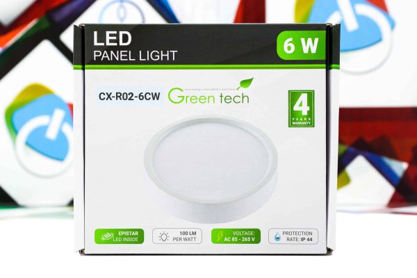 LED panel Green Tech 6W 6500K nadgradbeni okrugli