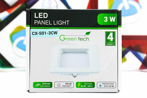 LED panel Green Tech 3W 6500K ugradbeni kvadratni