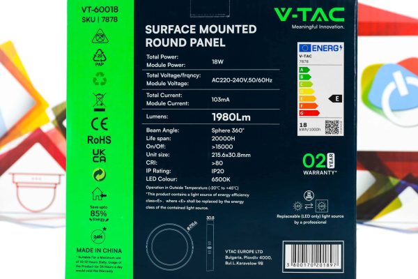 LED panel V-TAC 18W VT-60018 6500K nadgradbeni okrugli - Slika 2