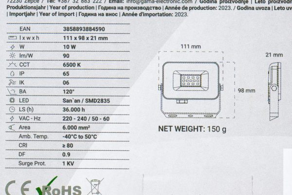 LED Reflektor Green Tech 10W ALX-10WH 900lm IP65 6500K bijeli - Slika 2