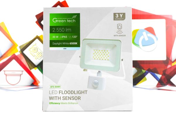 LED Reflektor sa senzorom Green Tech 30W AFS-30WH 2550lm IP65 6500K bijeli