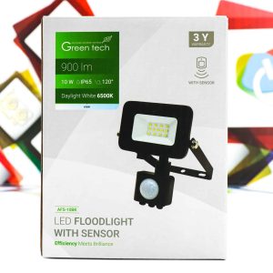 LED Reflektor sa senzorom Green Tech 10W AFS-10BK 900lm IP65 6500K crni