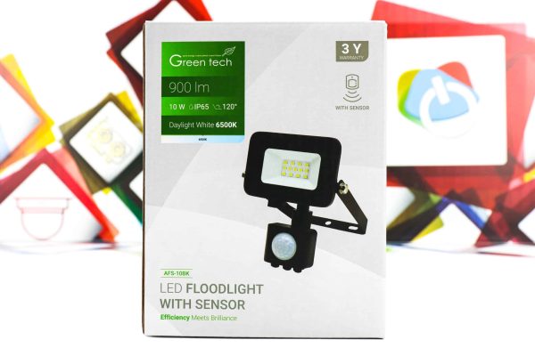 LED Reflektor sa senzorom Green Tech 10W AFS-10BK 900lm IP65 6500K crni