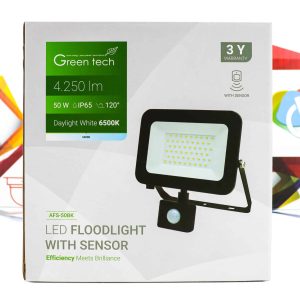 LED Reflektor sa senzorom Green Tech 50W AFS-50BK 4250lm IP65 6500K crni