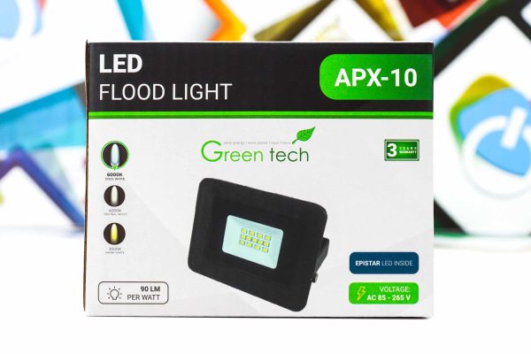 LED Reflektor Green Tech 10W APX-10 90lm IP65 6000K crni