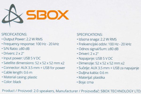 Zvučnici Sbox SP-203 2.2W RMS 2.0 crni - Slika 2