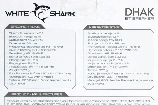 Bluetooth zvučnik White Shark Dhak 5W GBT-808 plavi - Slika 7