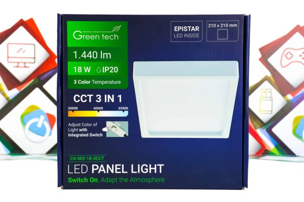 LED panel Green Tech 18W 3000K-6500K nadgradbeni kockasti