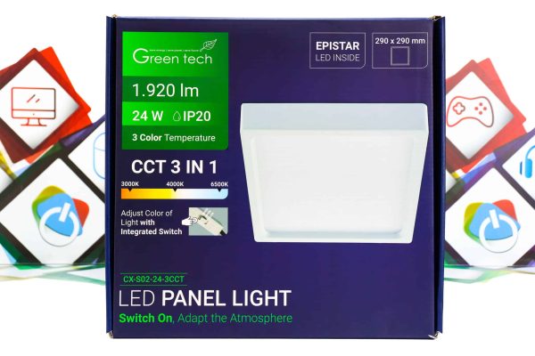 LED panel Green Tech 24W 3000K-6500K nadgradbeni kockasti