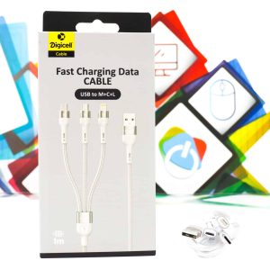 USB kabal Digicell 1m 3u1 Micro, Type-C, Ligthning bijeli