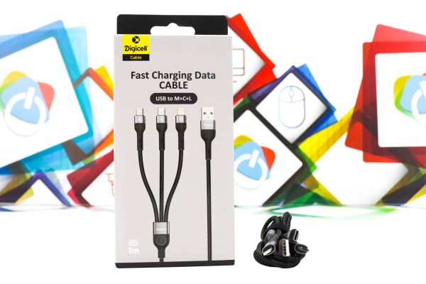 USB kabal Digicell 1m 3u1 Micro, Type-C, Ligthning crni
