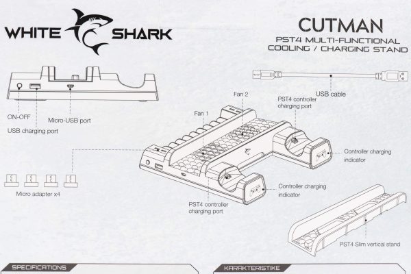 Rashladni stalak + punjač za joystick White Shark Cutman - Slika 2