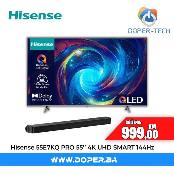 TV Hisense 55E7KQ PRO 55'' QLED 4K UHD Smart GRATIS soundbar