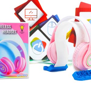 Slušalice bežične QYS-130 roze sa RGB LED osvjetljenjem