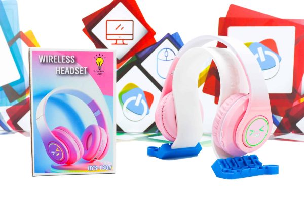 Slušalice bežične QYS-130 roze sa RGB LED osvjetljenjem